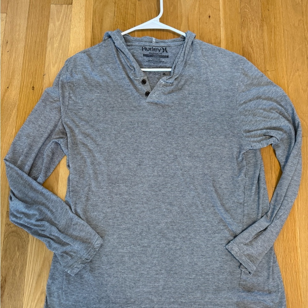 Vintage Hurley's men's long-sleeve hooded henley in a Heather Gray stripe large - Picture 3 of 9